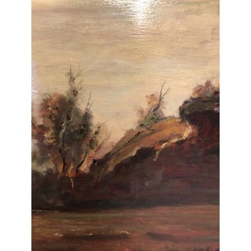 ANTICO QUADRO DIPINTO OLIO  PAESAGGIO NATURALE COLLI LAGO COMO GREGGE PASTORELLA