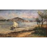 ANTICO QUADRO DIPINTO OLIO PAESAGGIO VEDUTA LAGO MAGGIORE Isola Pescatori '900