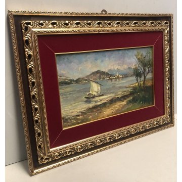 ANTICO QUADRO DIPINTO OLIO PAESAGGIO VEDUTA LAGO MAGGIORE Isola Pescatori '900