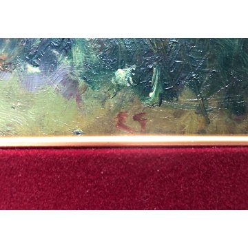 ANTICO QUADRO DIPINTO OLIO PAESAGGIO VEDUTA LAGO MAGGIORE Isola Pescatori '900