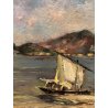 ANTICO QUADRO DIPINTO OLIO PAESAGGIO VEDUTA LAGO MAGGIORE Isola Pescatori '900