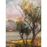 ANTICO QUADRO DIPINTO OLIO PAESAGGIO VEDUTA LAGO MAGGIORE Isola Pescatori '900