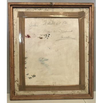 ANTICO QUADRO OLIO G. Scolari Lo studio del pittore INTERNO SEDIA STUFA COMO '43