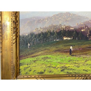 ANTICO QUADRO OLIO TELA GIUSEPPE PESSINA LAGO MAGGIORE ANNI 40/50 CORNICE ORO