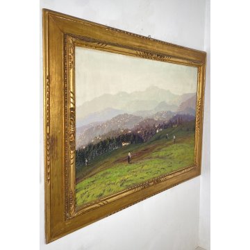 ANTICO QUADRO OLIO TELA GIUSEPPE PESSINA LAGO MAGGIORE ANNI 40/50 CORNICE ORO