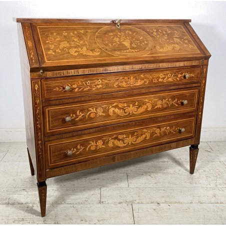 ANTICO MOBILE RIBALTA SCRITTOIO INTARSIATO LEGNO PRIMI 1900 SECRETAIRE