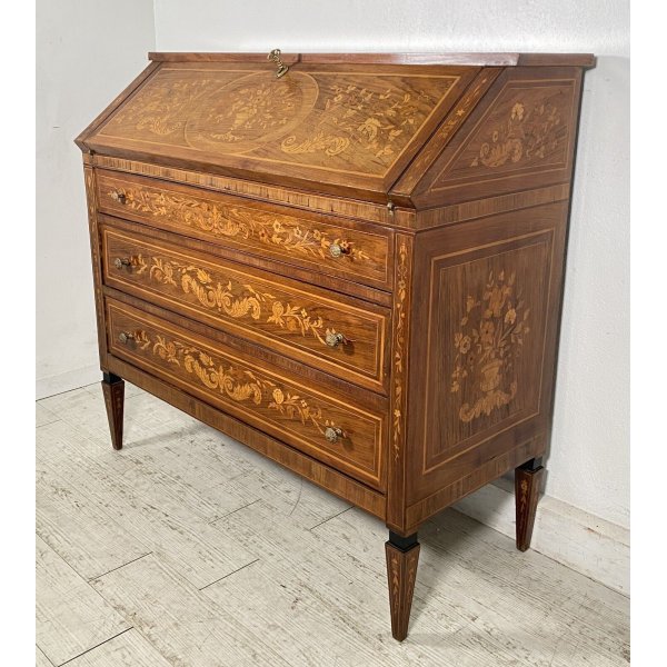 ANTICO MOBILE RIBALTA SCRITTOIO INTARSIATO LEGNO PRIMI 1900 SECRETAIRE