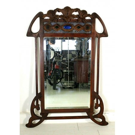 ANTICA SPECCHIERA SPECCHIO ART NOUVEAU LEGNO SCOLPITO VETRO EPOCA 1800/900 
