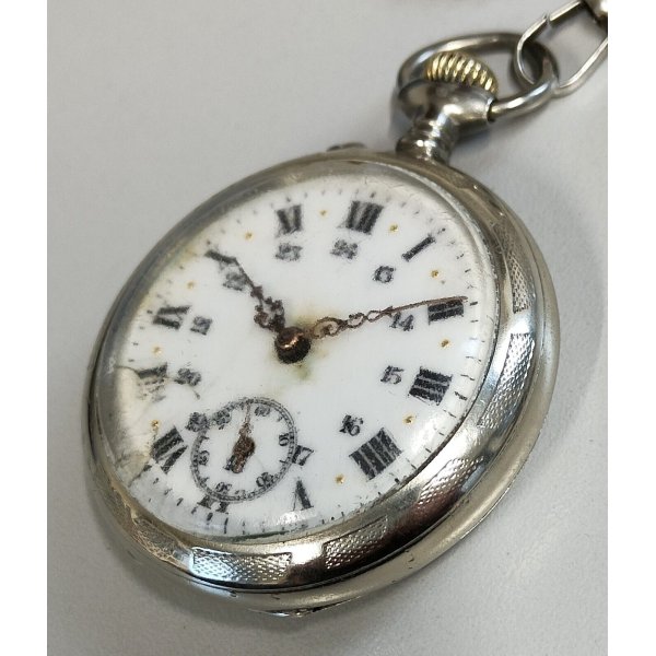 ANTICO OROLOGIO TASCA + CATENA ARGENTO OLD SILVER POCKET WATCH montre de poche