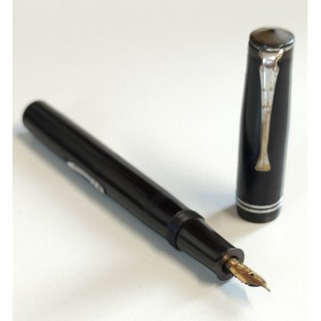 Rara ANTICA PENNA STILOGRAFICA EBANITE Unic CARICA LEVETTA anni 20 nib ORO 18 ct