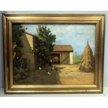 ANTICO QUADRO DIPINTO Gino Romiti PAESAGGIO RURALE AIA COVONI MACCHIAIOLO 1937