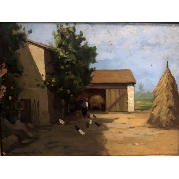 ANTICO QUADRO DIPINTO Gino Romiti PAESAGGIO RURALE AIA COVONI MACCHIAIOLO 1937