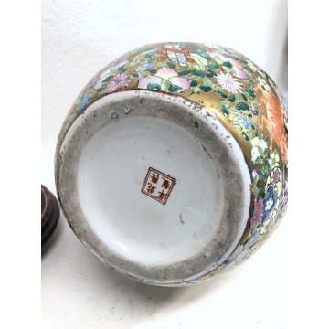 GRANDE VASO CINESE PORCELLANA DECORO POLICROMO Famille Rose DOPPIA ZUCCA '900