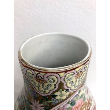 GRANDE VASO CINESE PORCELLANA DECORO POLICROMO Famille Rose DOPPIA ZUCCA '900