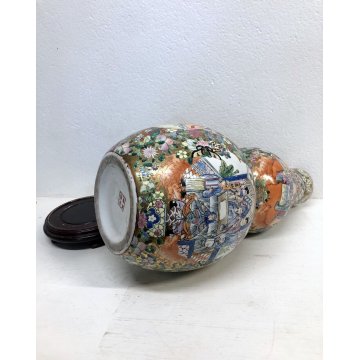 GRANDE VASO CINESE PORCELLANA DECORO POLICROMO Famille Rose DOPPIA ZUCCA '900