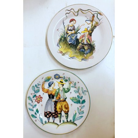 COPPIA PIATTO CEARMICA PARATA Ugo Zaccagnini DECORO SCENA ROMANTIC ø 33 CM '900