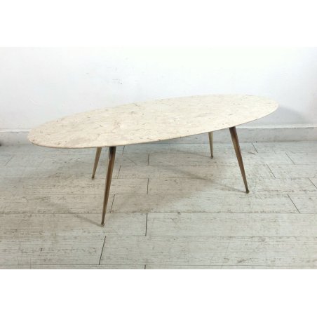 TAVOLO OVALE BASSO da CAFFE' MARMO GAMBE CROMATE OTTONE MIDCENTURY VINTAGE '50s