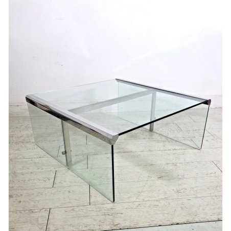 TAVOLINO da CAFFE CRISTALLO ACCIAIO DESIGN MODERNO Gallotti & Radice ITALIA '70s