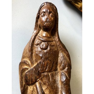 ANTICA SCULTURA LEGNO SCOLPITO INTAGLIATO MADONNA VERGINE Maria GOTICO RELIGIOSO