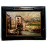 ANTICO QUADRO DIPINTO OLIO Zampieri PAESAGGIO BORGO LAVANDAIE CORNICE GUILLOCHE
