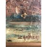 ANTICO QUADRO DIPINTO OLIO Zampieri PAESAGGIO BORGO LAVANDAIE CORNICE GUILLOCHE
