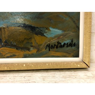 DIPINTO OLIO TAVOLA ASTRATTO Carlo Montarsolo "Sul Tevere" PAESAGGIO VEDUTA ROMA