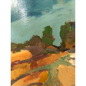 DIPINTO OLIO TAVOLA ASTRATTO Carlo Montarsolo "Sul Tevere" PAESAGGIO VEDUTA ROMA