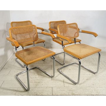 LOTTO 4 SEDIA DESIGN CESCA BRACCIOLI MARCEL BREUER ANNI 70 PAGLIA VIENNA ACCIAIO