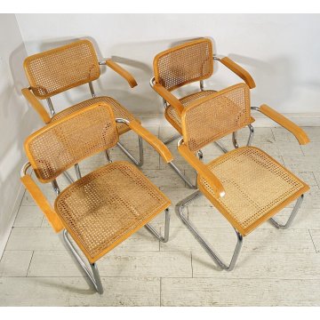 LOTTO 4 SEDIA DESIGN CESCA BRACCIOLI MARCEL BREUER ANNI 70 PAGLIA VIENNA ACCIAIO