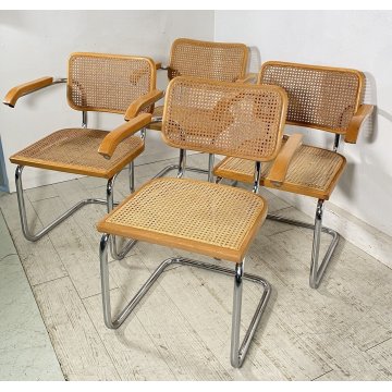 LOTTO 4 SEDIA DESIGN CESCA BRACCIOLI MARCEL BREUER ANNI 70 PAGLIA VIENNA ACCIAIO