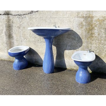 SET SANITARI ANTONIA CAMPI LAVENITE SCI LAVENO 1960 CERAMICA SMALTATA BLU GINORI