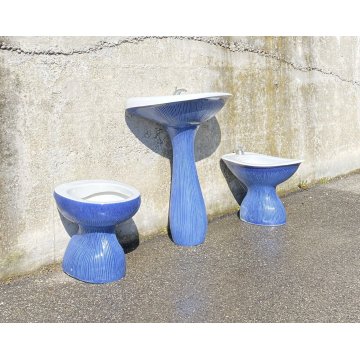 SET SANITARI ANTONIA CAMPI LAVENITE SCI LAVENO 1960 CERAMICA SMALTATA BLU GINORI