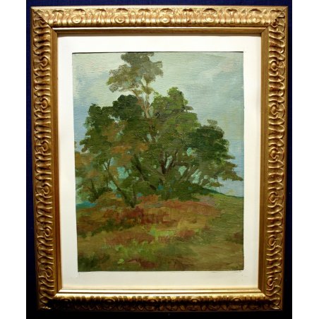 ANTICO QUADRO OLIO SU TELA Anselmi 1951 PAESAGGIO MONTAGNA RADURA ALBERI CORNICE