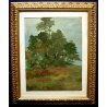 ANTICO QUADRO OLIO SU TELA Anselmi 1951 PAESAGGIO MONTAGNA RADURA ALBERI CORNICE