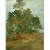 ANTICO QUADRO OLIO SU TELA Anselmi 1951 PAESAGGIO MONTAGNA RADURA ALBERI CORNICE