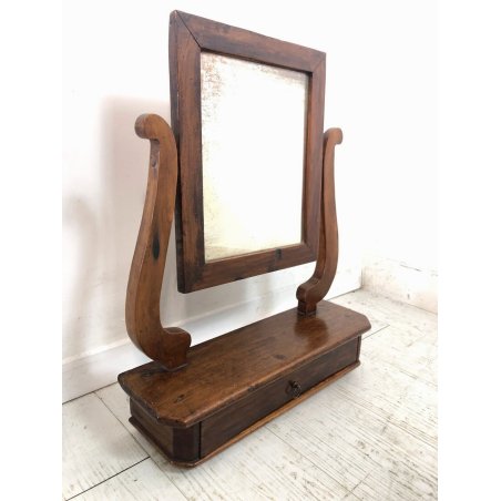 ANTICA PSICHE a LIRA SPECCHIO da TAVOLO BASCULANTE CASSETTO LEGNO NOCE IMPERO