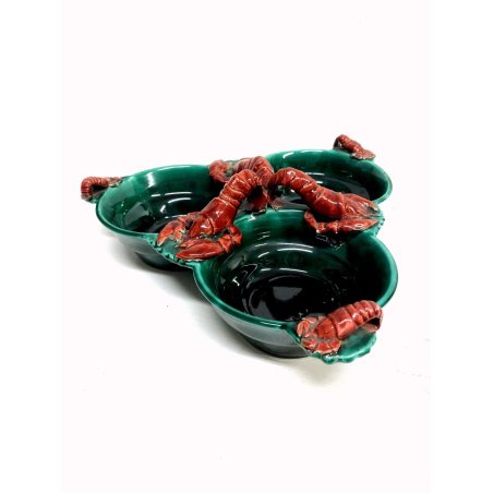 PIATTO ANTIPASTO CERAMICA HC VINTAGE PESCE DECORO ASTICE 3 DIP PLATE BOWL GREEN