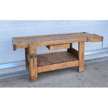 ANTICO TAVOLO FALEGNAME LAVORO LEGNO PIOPPO ABETE PRIMI 1900 UN CASSETTO MORSE