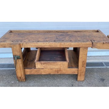 ANTICO TAVOLO FALEGNAME LAVORO LEGNO PIOPPO ABETE PRIMI 1900 UN CASSETTO MORSE