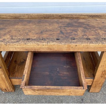 ANTICO TAVOLO FALEGNAME LAVORO LEGNO PIOPPO ABETE PRIMI 1900 UN CASSETTO MORSE
