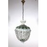 LAMPADARIO SOSPENSIONE VETRO BOEMIA INCAMICIATO OPALINO VERDE DECORO FLOREALE 50