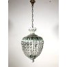 LAMPADARIO SOSPENSIONE VETRO BOEMIA INCAMICIATO OPALINO VERDE DECORO FLOREALE 50