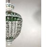 LAMPADARIO SOSPENSIONE VETRO BOEMIA INCAMICIATO OPALINO VERDE DECORO FLOREALE 50