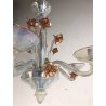 ANTICO LAMPADARIO VETRO MURANO LATTIMIO CANGIANTE FIORI ROSA AVVENTURINE ORO '50