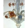 ANTICO LAMPADARIO VETRO MURANO LATTIMIO CANGIANTE FIORI ROSA AVVENTURINE ORO '50