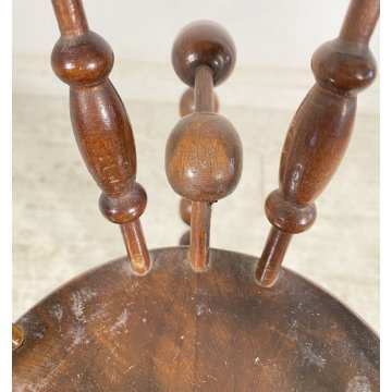 ANTICO TRESPOLO LEGNO FAGGIO SFERA PORTA VASO FIORI BIANSATO PRIMI 1900 COLONNA