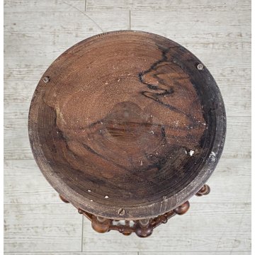 ANTICO TRESPOLO LEGNO FAGGIO SFERA PORTA VASO FIORI BIANSATO PRIMI 1900 COLONNA