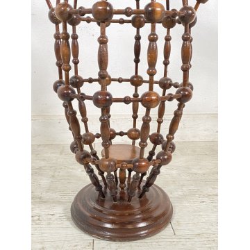 ANTICO TRESPOLO LEGNO FAGGIO SFERA PORTA VASO FIORI BIANSATO PRIMI 1900 COLONNA