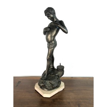 ANTICA SCULTURA ANTIMONIO G. De Martino "Giovine pescatoriello" ART DECO' '900