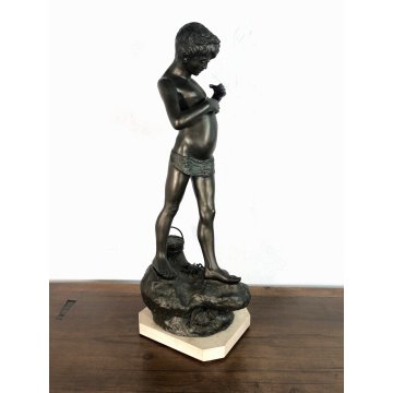 ANTICA SCULTURA ANTIMONIO G. De Martino "Giovine pescatoriello" ART DECO' '900